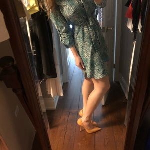 Green leopard print button up dress